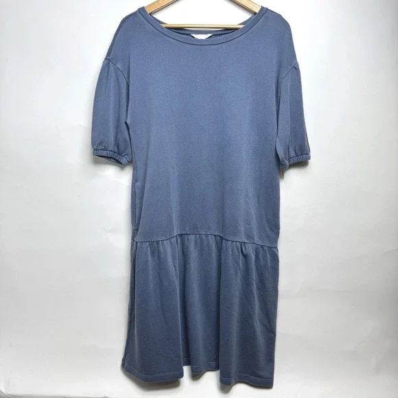 NWT Caslon Size M Blue Organic Cotton Blend Drop Waist Dress - Picture 2 of 8